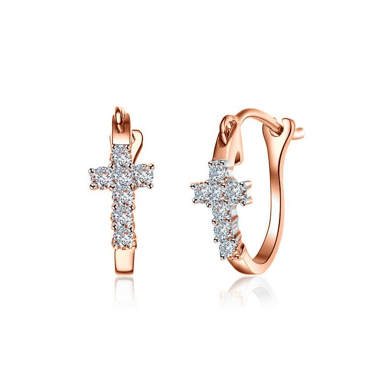 Orecchini Croci Diamantate - Pendenti Croce in Oro Rosa & Diamanti - 6