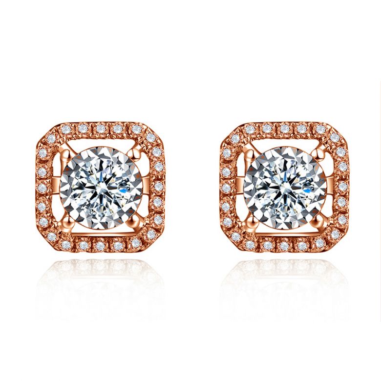 Orecchini A Lobo Roksana - Quadrato in Oro Rosa & Diamanti - 1