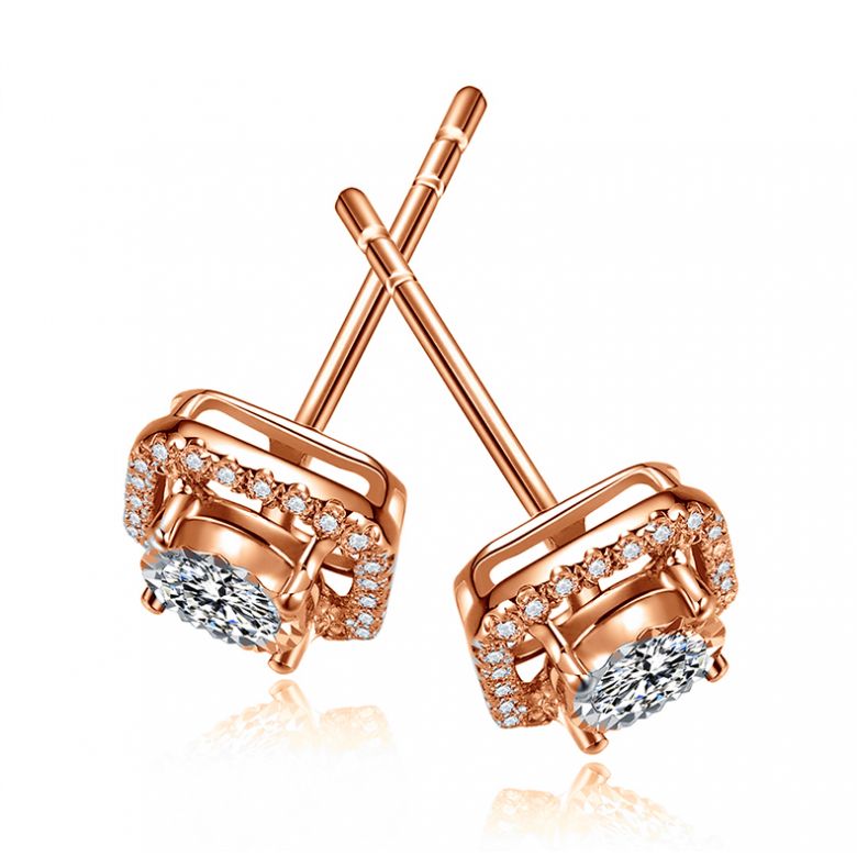 Orecchini A Lobo Roksana - Quadrato in Oro Rosa & Diamanti - 10