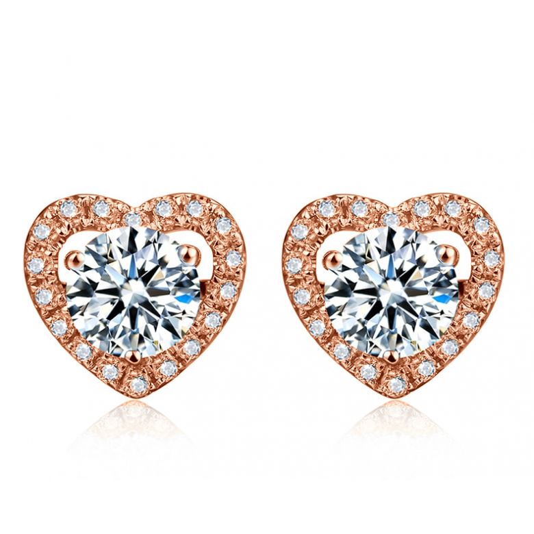Orecchini A Lobo Marina - Cuori in Oro Rosa & Diamanti - 1