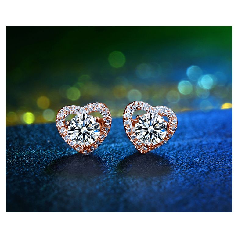 Orecchini A Lobo Marina - Cuori in Oro Rosa & Diamanti - 4