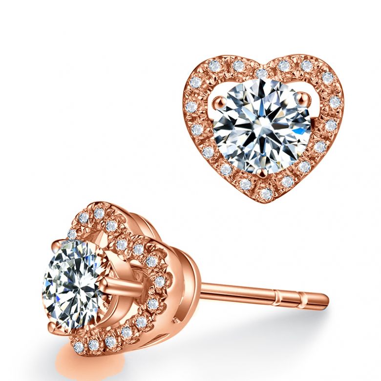 Orecchini A Lobo Marina - Cuori in Oro Rosa & Diamanti - 8