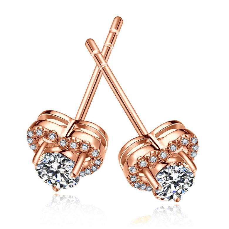 Orecchini A Lobo Marina - Cuori in Oro Rosa & Diamanti - 9