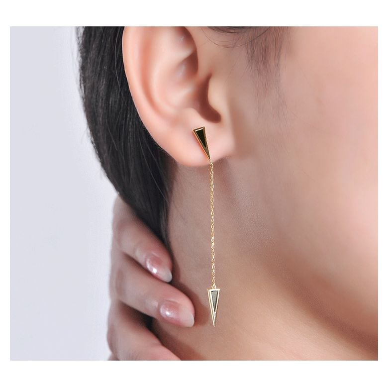 Orecchini Pendenti Xeo - Catenelle Oro Giallo & Petre d'Agata - 2