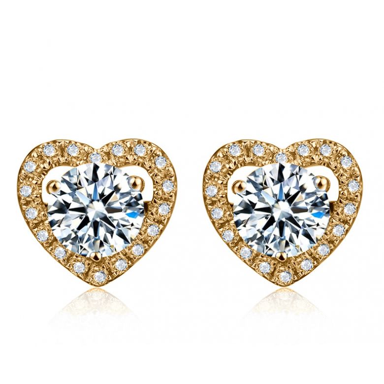Orecchini A Lobo Marina - Cuori in Oro Giallo & Diamanti - 1