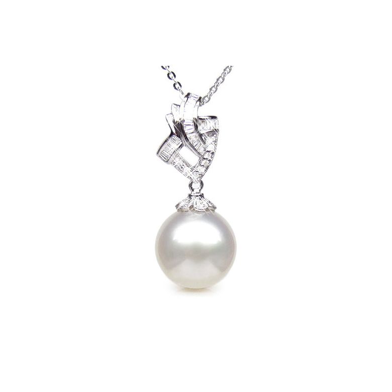 Ciondolo oro bianco - Perla d’Australia bianca - 13/14mm - 1