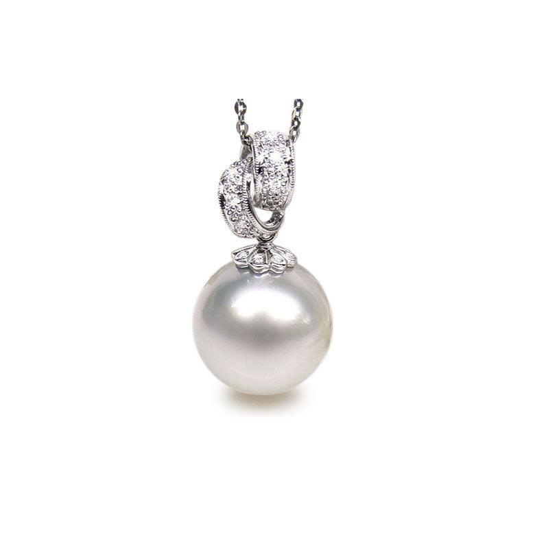 Ciondolo oro bianco - Perla d’Australia bianca - 14/15mm - 1