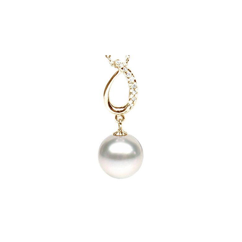 Ciondolo oro giallo, diamanti - Perla d’Australia bianca - 11/12mm - 1