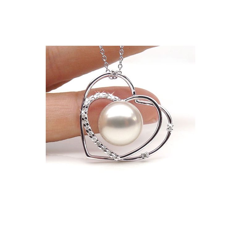 Ciondolo cuore - Regalo dichiarazione d'amore - Perla d'Australia bianca - 2