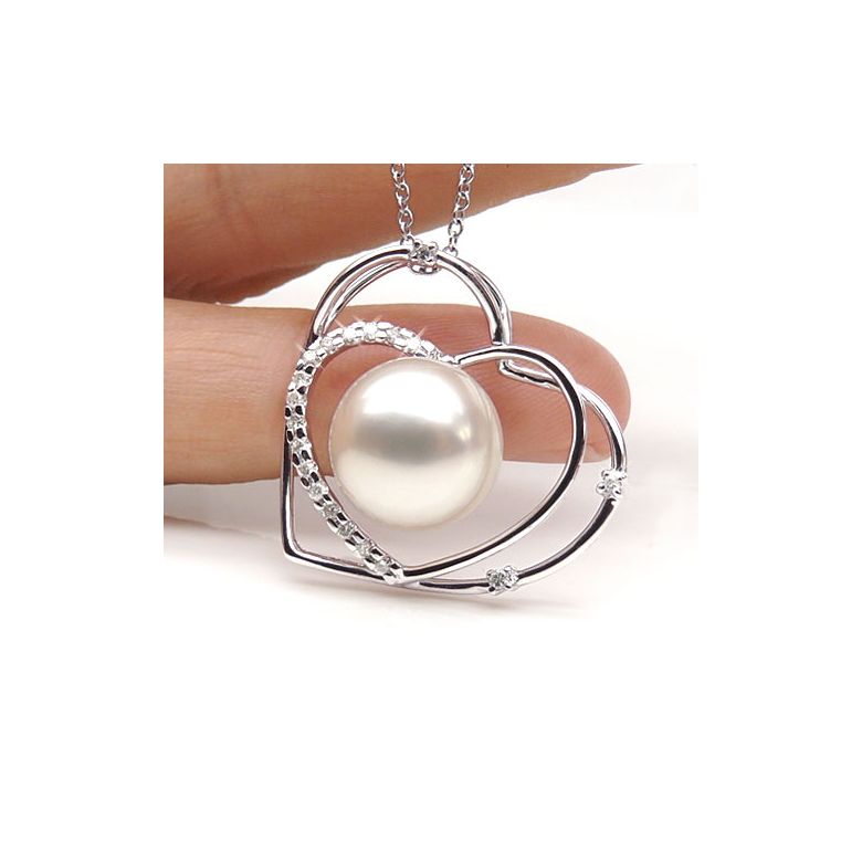 Ciondolo cuore - Regalo dichiarazione d'amore - Perla d'Australia bianca - 3
