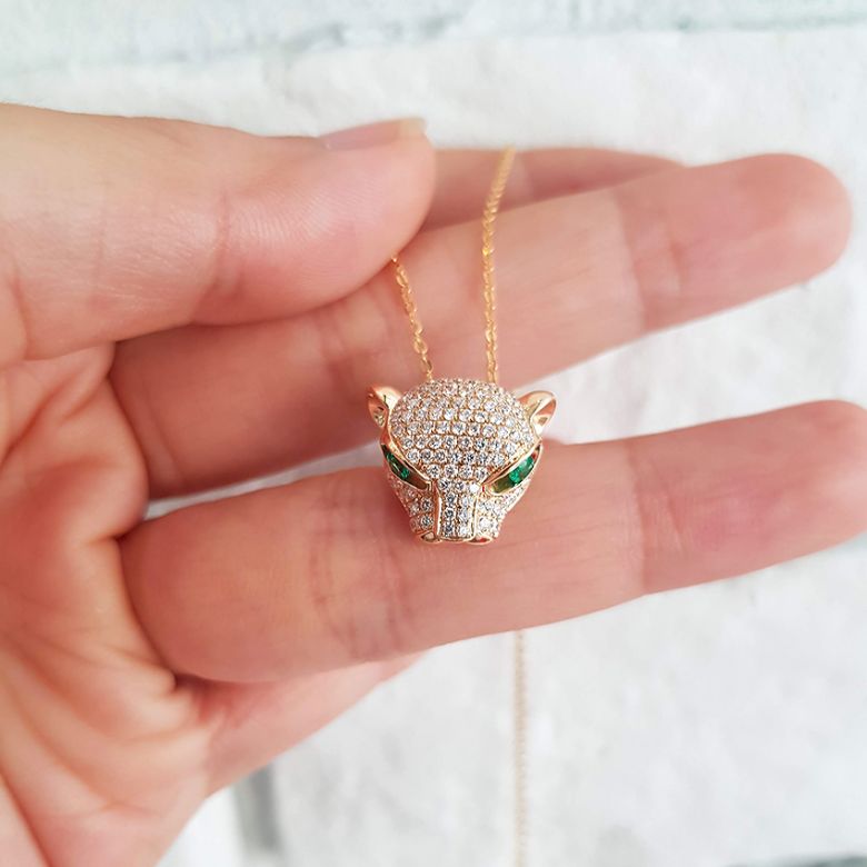 Ciondolo Pantera Perla Australia dorata. Oro rosa e Diamanti - 12
