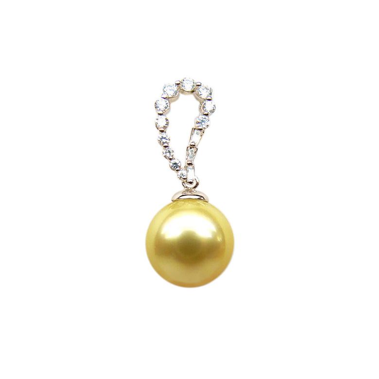 Ciondolo Goccia Dorata - Oro Rosa, Diamanti & Perla dei Mari del Sud Dorata - 1