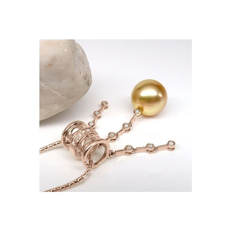 Ciondolo Lusso Etnico - Oro Rosa, Diamanti & Perla dei Mari del Sud Dorata - 4