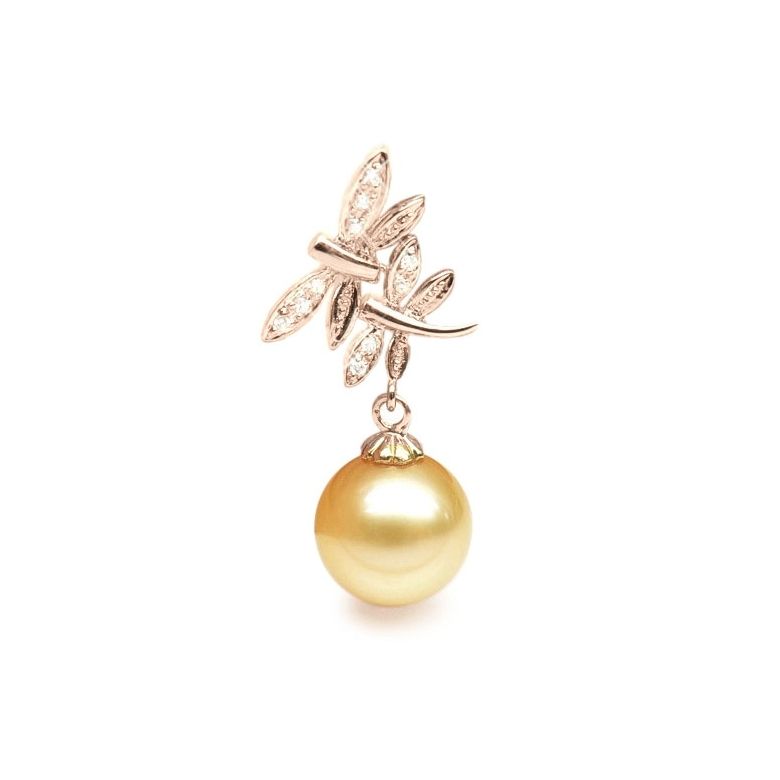 Ciondolo Libellule - Oro Rosa, Diamanti & Perla Gold dei Mari del Sud - 1
