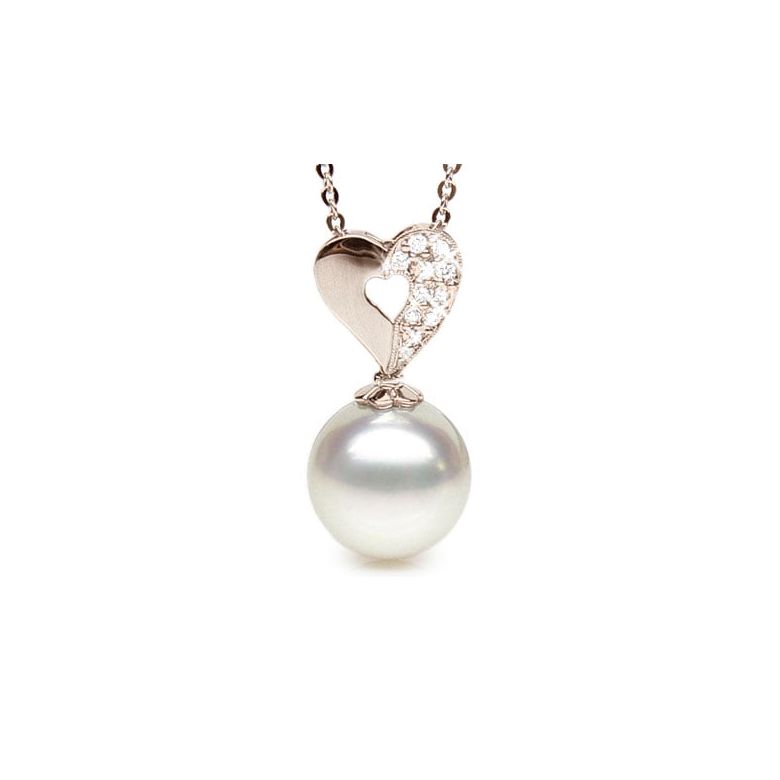 Ciondolo cuore oro rosa - Perla d’Australia bianca - 11/12mm - 1