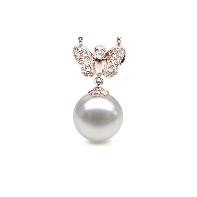 Ciondolo farfalla oro rosa - Perla d’Australia bianca - 11/12mm - 1