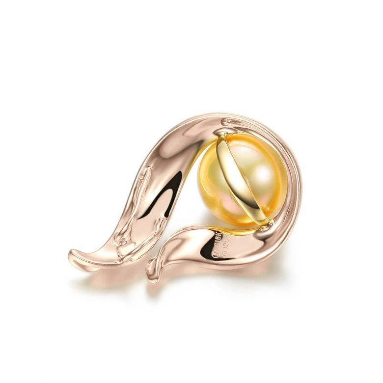 Ciondolo Dolcezza Vegetale - Oro Rosa, Diamanti & Perla Gold dei Mari del Sud - 4