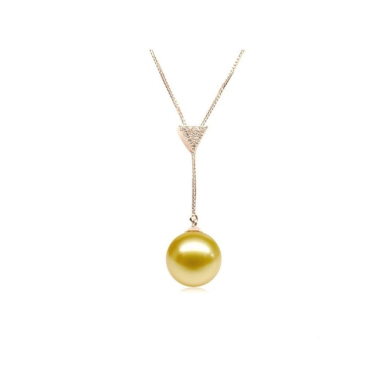 Ciondolo pendente in oro rosa e diamanti - Perla dorata australiana - 1