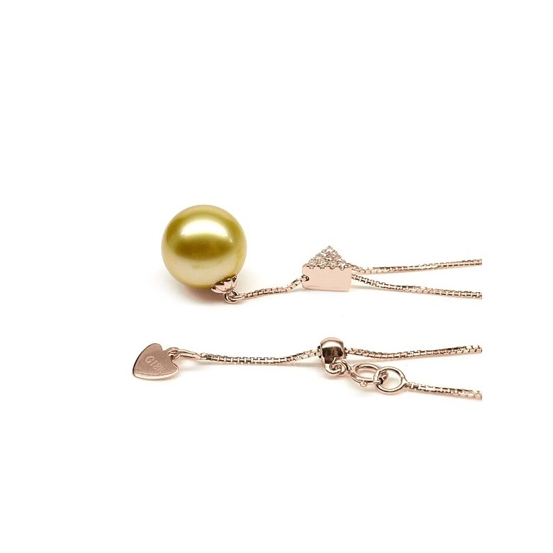 Ciondolo pendente in oro rosa e diamanti - Perla dorata australiana - 8