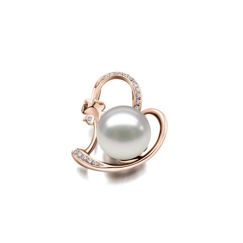 Ciondolo Cuore di Quadrifoglio - Oro Rosa, Diamanti & Perla Bianca dei Mari del Sud - 1