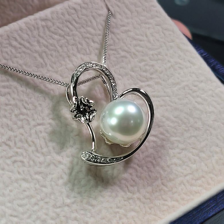 Ciondolo Cuore di Quadrifoglio - Oro Rosa, Diamanti & Perla Bianca dei Mari del Sud - 3