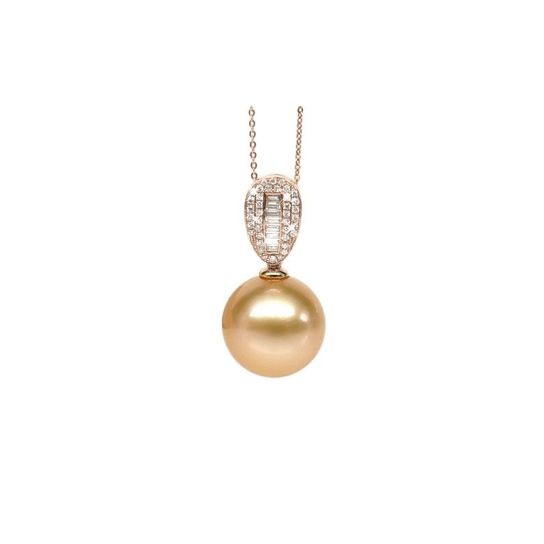 Ciondolo Victoria - Oro Rosa, Diamanti & Perla dei Mari del Sud Dorata - 1