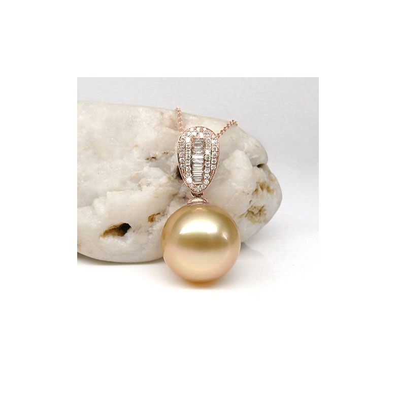 Ciondolo Victoria - Oro Rosa, Diamanti & Perla dei Mari del Sud Dorata - 2
