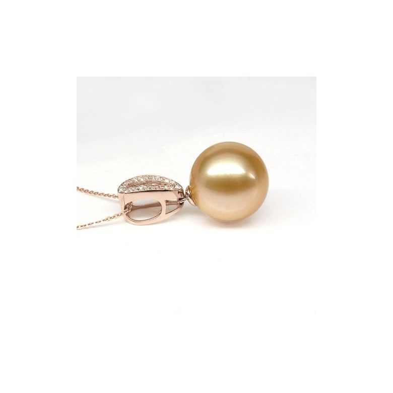 Ciondolo Victoria - Oro Rosa, Diamanti & Perla dei Mari del Sud Dorata - 3
