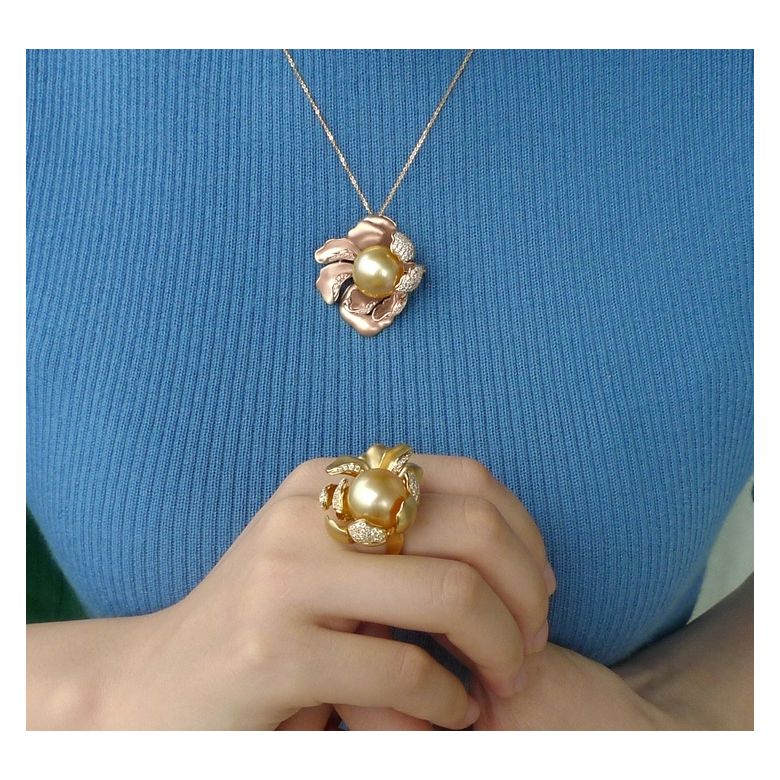 Ciondolo Peonia. Oro Rosa e Perla d'Australia - 2