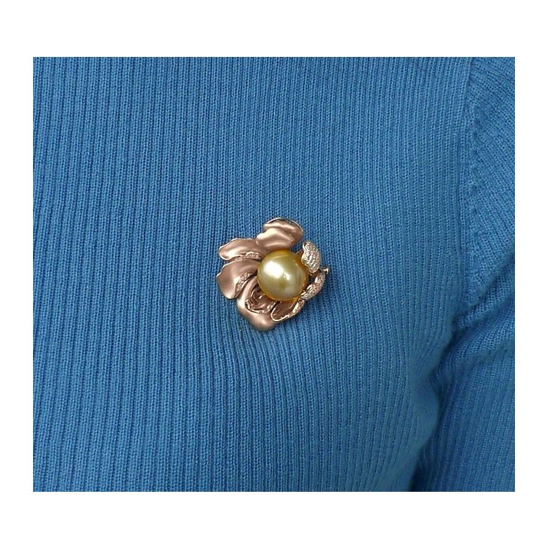 Ciondolo Peonia. Oro Rosa e Perla d'Australia - 7
