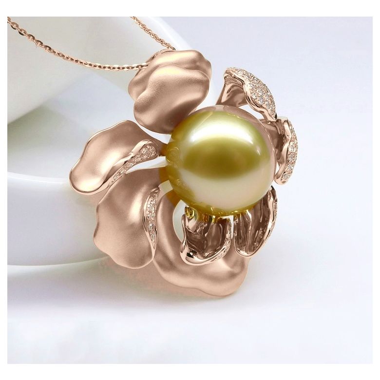 Ciondolo Peonia. Oro Rosa e Perla d'Australia - 9