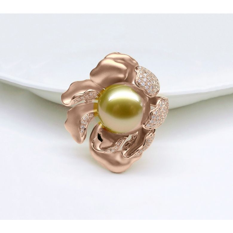 Ciondolo Peonia. Oro Rosa e Perla d'Australia - 11