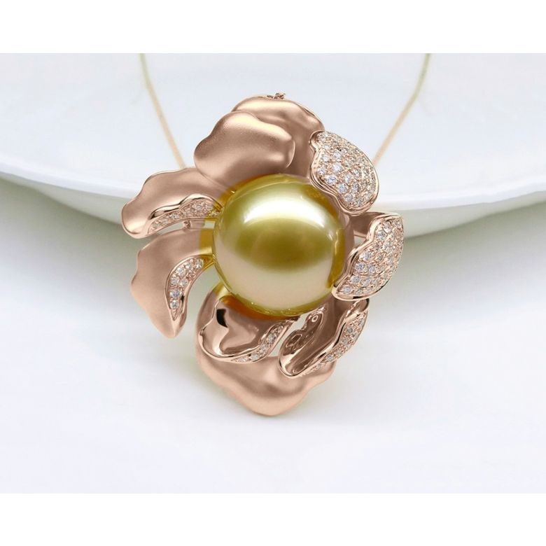 Ciondolo Peonia. Oro Rosa e Perla d'Australia - 12