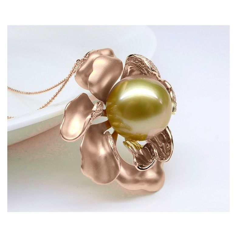 Ciondolo Peonia. Oro Rosa e Perla d'Australia - 13