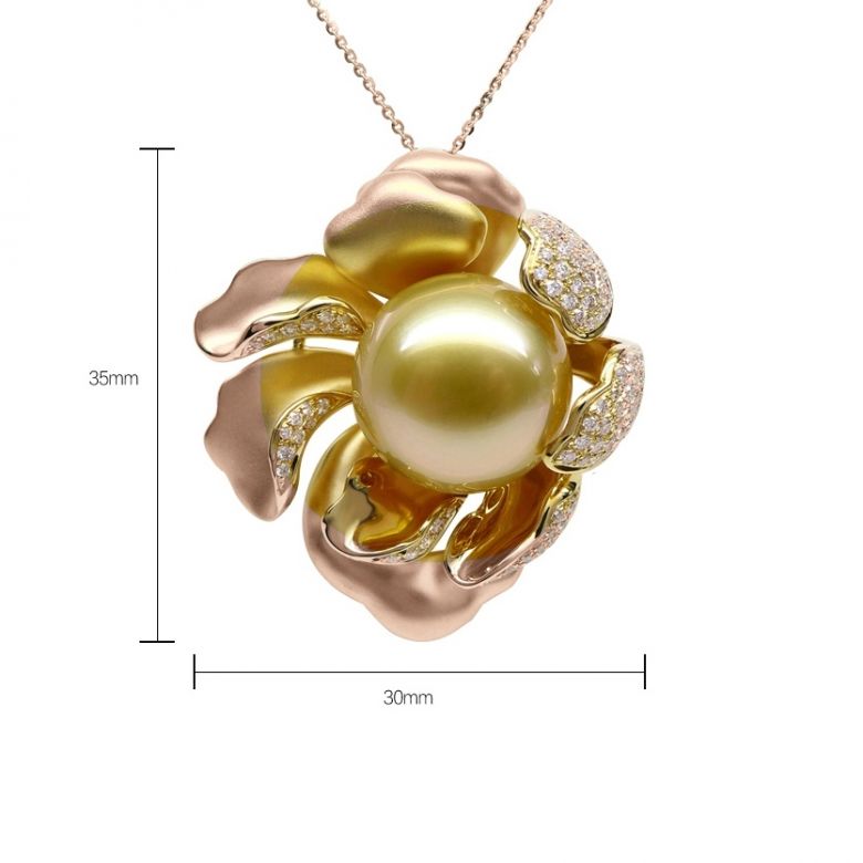 Ciondolo Peonia. Oro Rosa e Perla d'Australia - 14