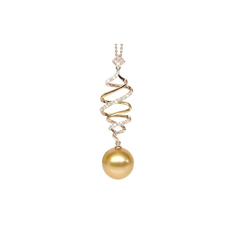 Ciondolo Aladin - Oro Rosa, Diamanti & Perla dei Mari del Sud Dorata - 1