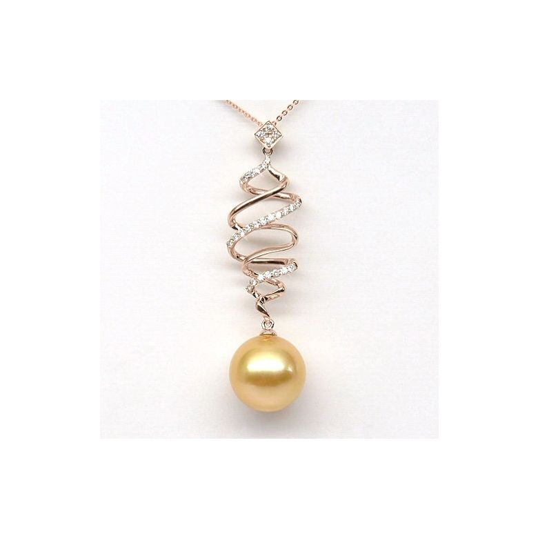 Ciondolo Aladin - Oro Rosa, Diamanti & Perla dei Mari del Sud Dorata - 2