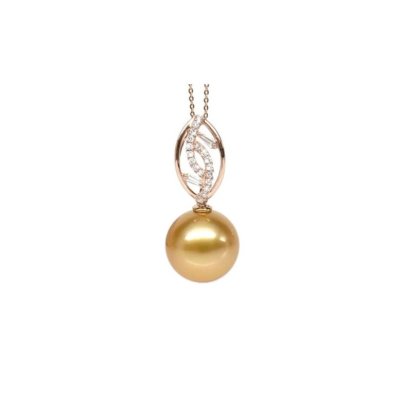 Ciondolo Feuilles d'Or - Oro Rosa, Diamanti & Perla dei Mari del Sud Dorata - 1