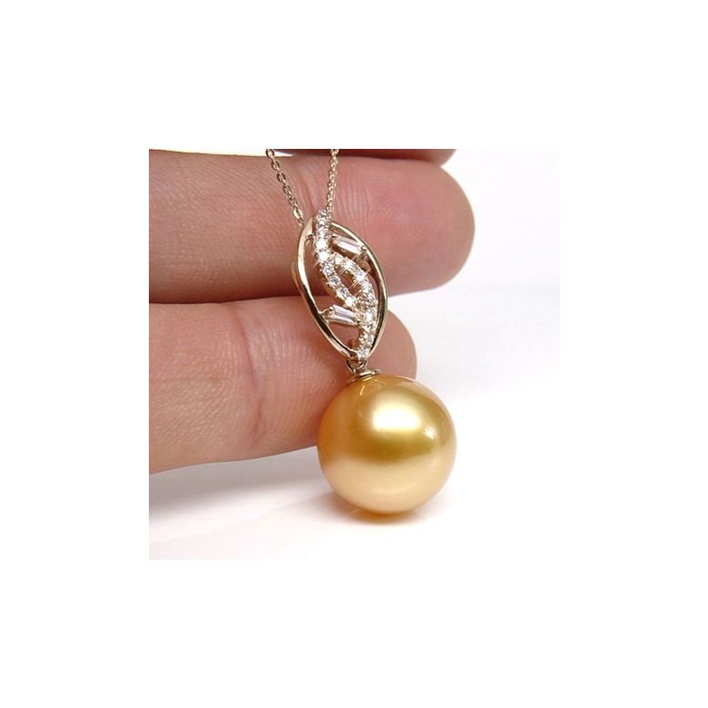 Ciondolo Feuilles d'Or - Oro Rosa, Diamanti & Perla dei Mari del Sud Dorata - 4