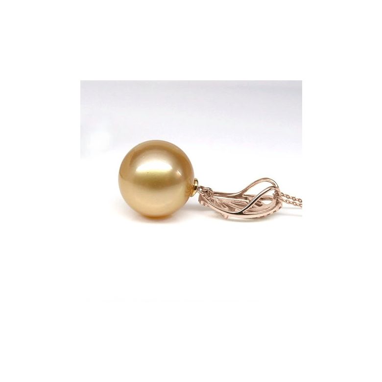 Ciondolo Feuilles d'Or - Oro Rosa, Diamanti & Perla dei Mari del Sud Dorata - 2