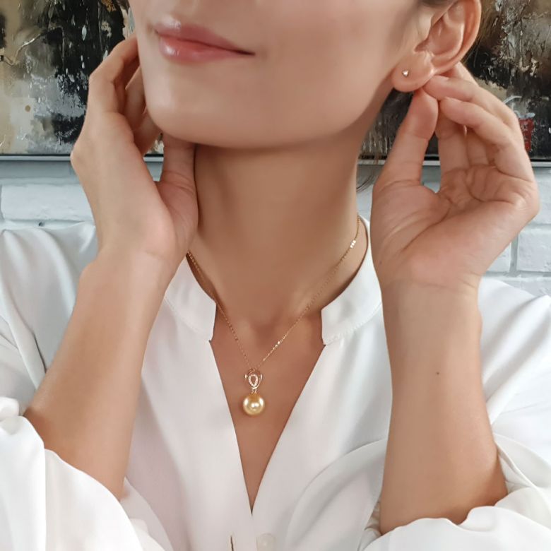 Ciondolo Narciso - Oro Rosa, Diamanti & Perla Gold dei Mari del Sud - 4