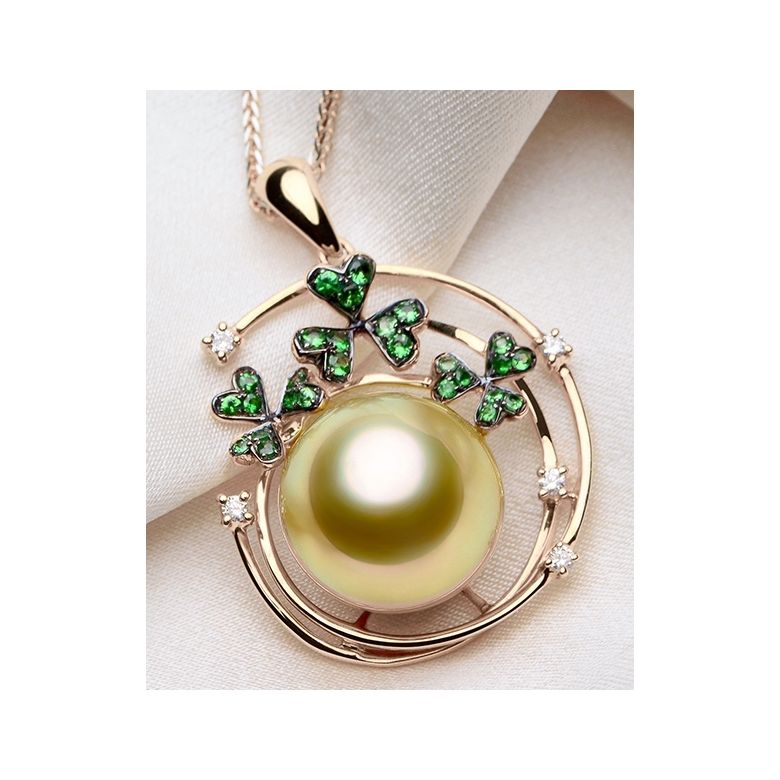 Ciondolo jardin d'été. Perla d'Australia, diamanti, granato vert oro rosa - 4