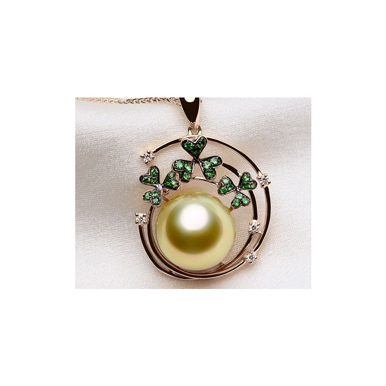 Ciondolo jardin d'été. Perla d'Australia, diamanti, granato vert oro rosa - 5