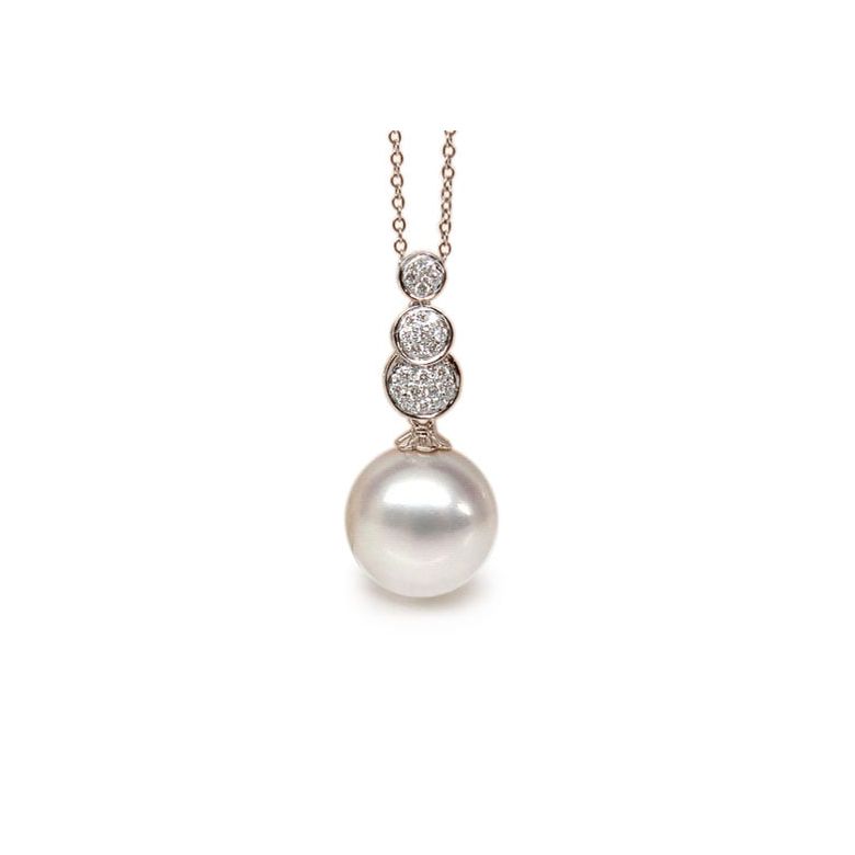 Ciondolo oro rosa, diamanti -  Perla d'Australia bianca - 12/13mm - 1