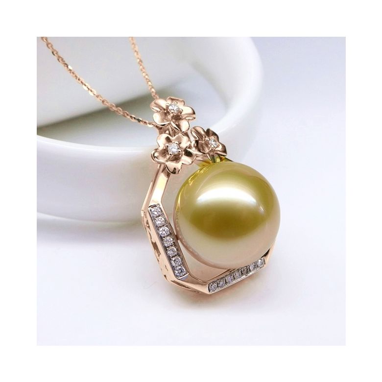 Ciondolo parfum précieux -  Oro rosa & diamanti - Perle dorata - 3
