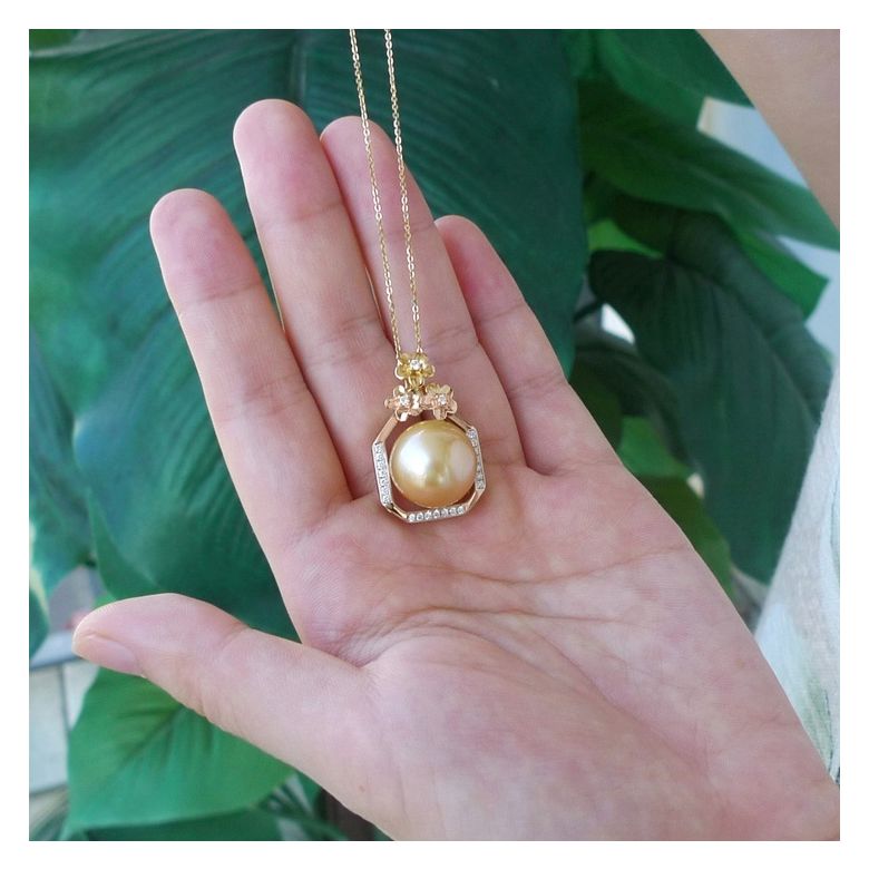 Ciondolo parfum précieux -  Oro rosa & diamanti - Perle dorata - 5