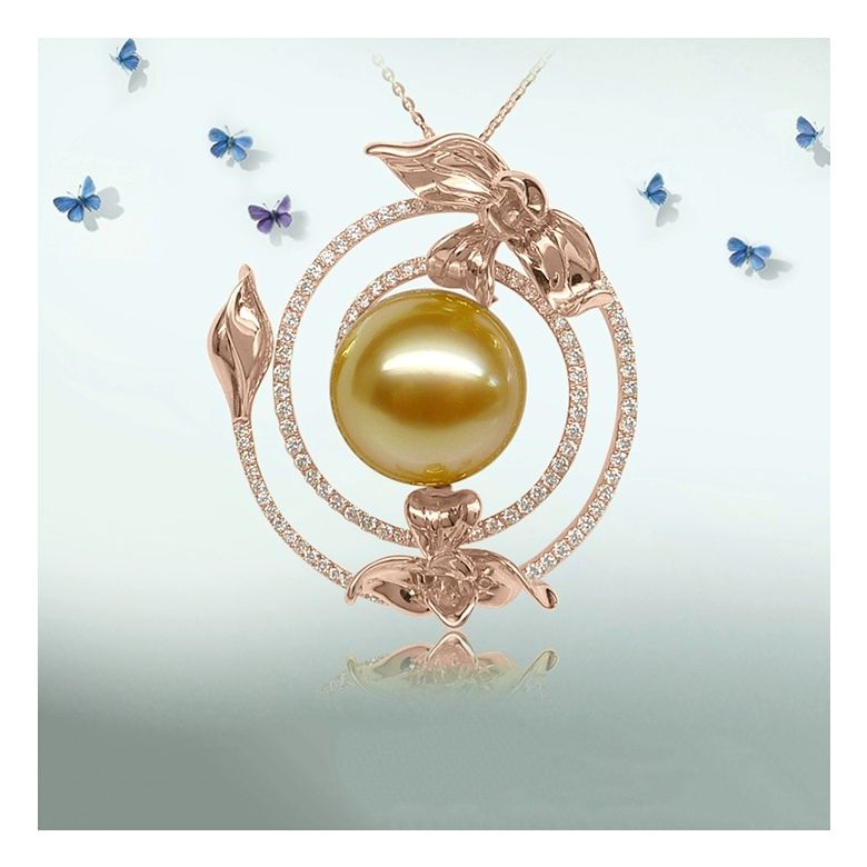 Ciondolo Orchidée sauvage - Perla dorata dei mari del sud oro rosa - 3