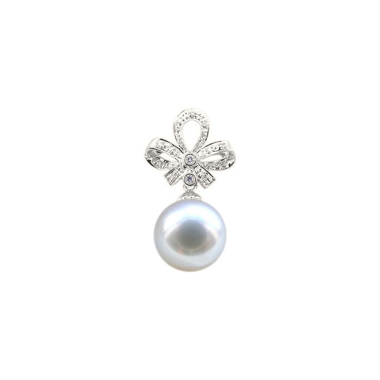 Ciondolo fiocco oro bianco - Perla d’Australia bianca - 12/13mm - 2