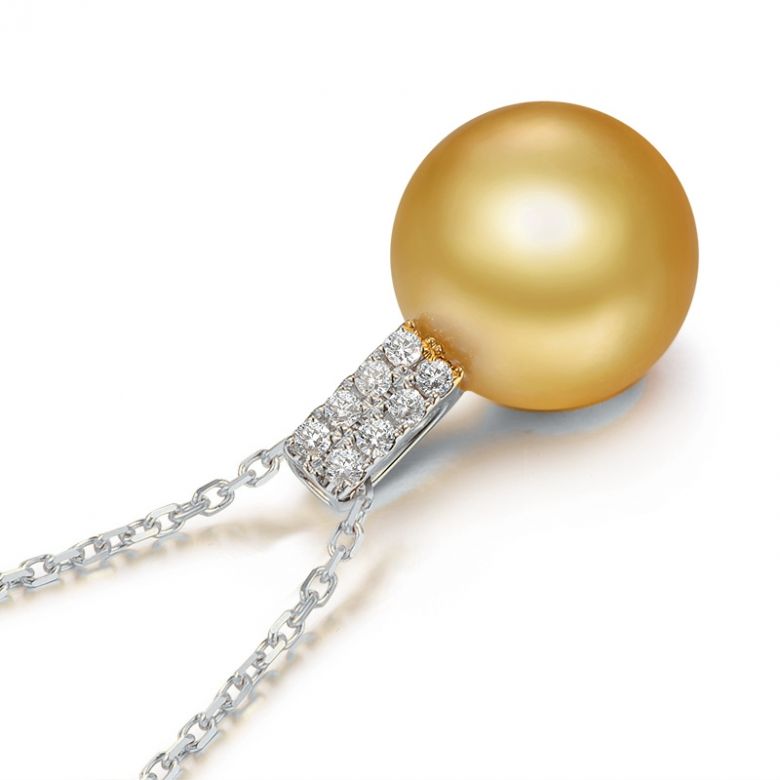 Ciondolo King - Oro Bianco, Diamanti & Perla Gold dei Mari del Sud - 7