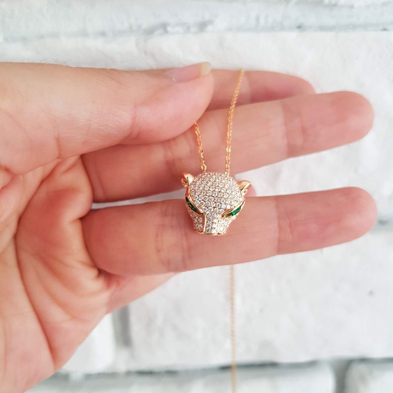 Ciondolo Pantera Perla Australia dorata. Oro bianco e Diamanti - 11